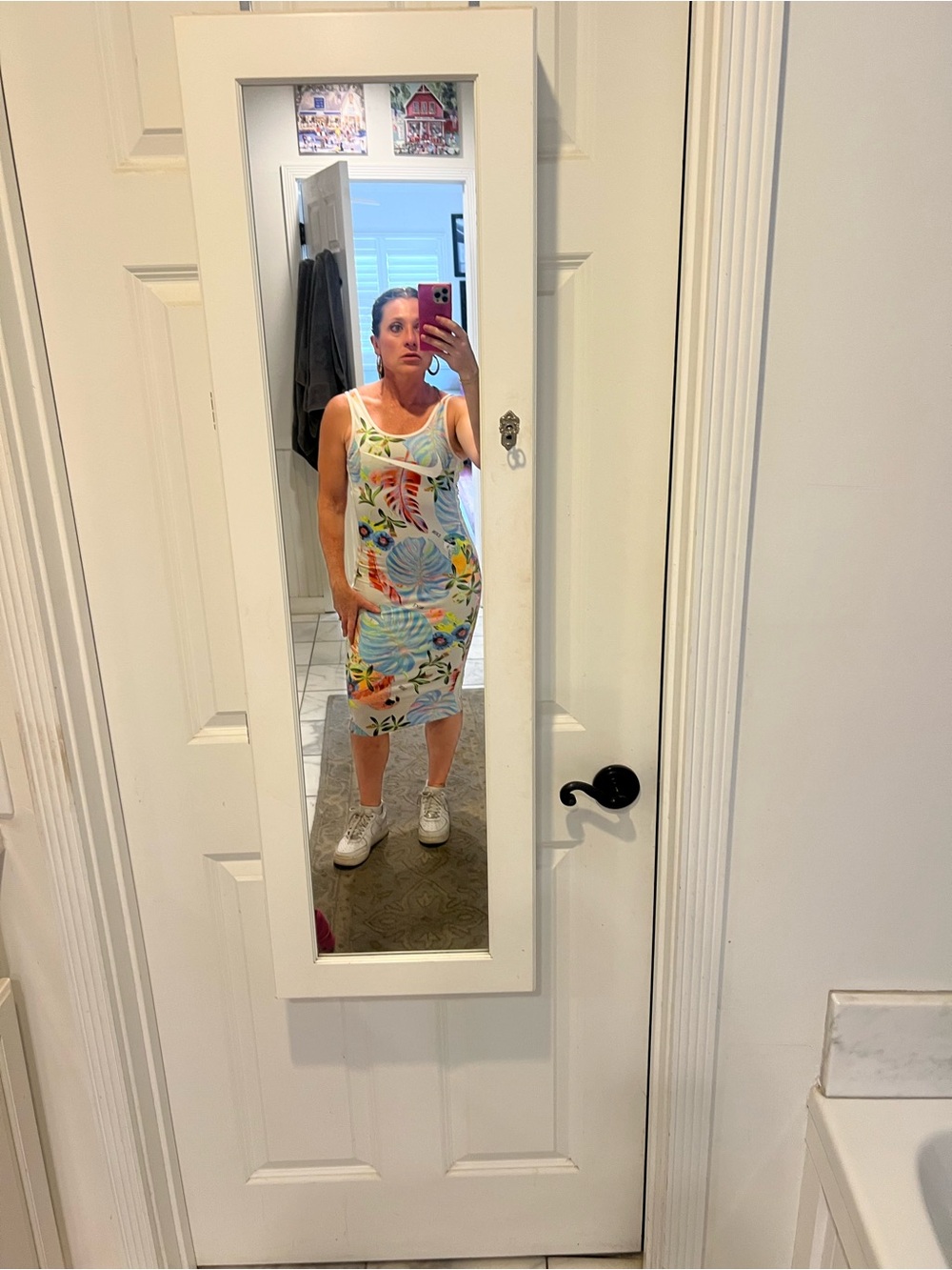 Nike Tropical Print Sleeveless Bodycon Dress - White Multi
